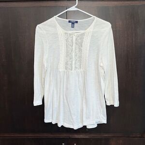 Chaps Cream Lace Accent Top Size Medium